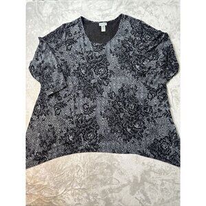 Women’s Catherines Blouse Floral Black Gray 3/4 Sleeve Plus Size 3X 26/28